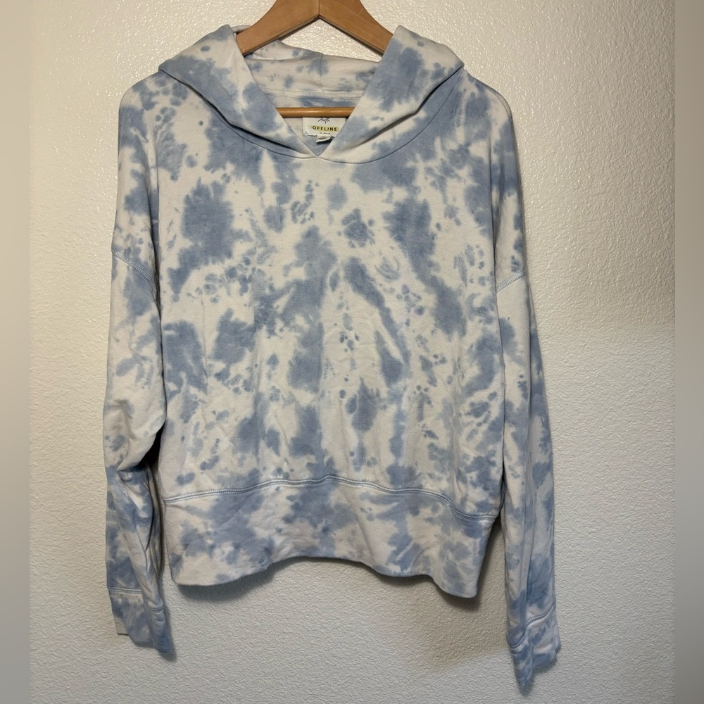 Aerie Offline OTT Fleece Blue and White Tie Dye Hoodie Size Large | casual |